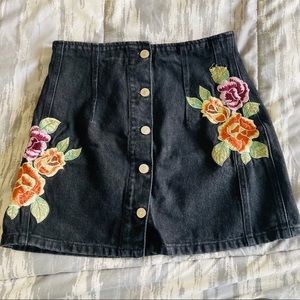 Topshop mini denim black floral skirt